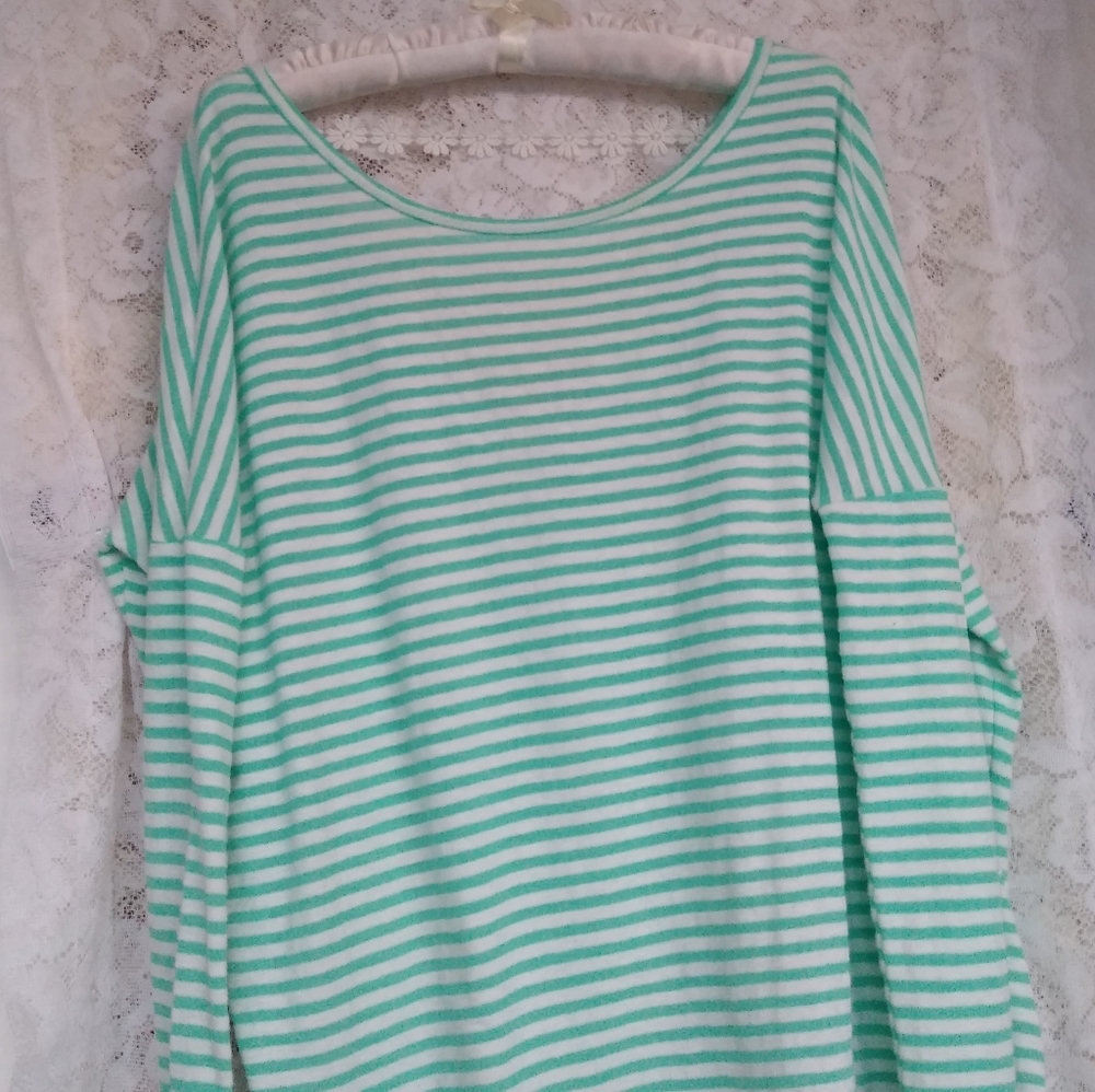 SALE! Orange Creek L.Sleeved Green&White StripeTop